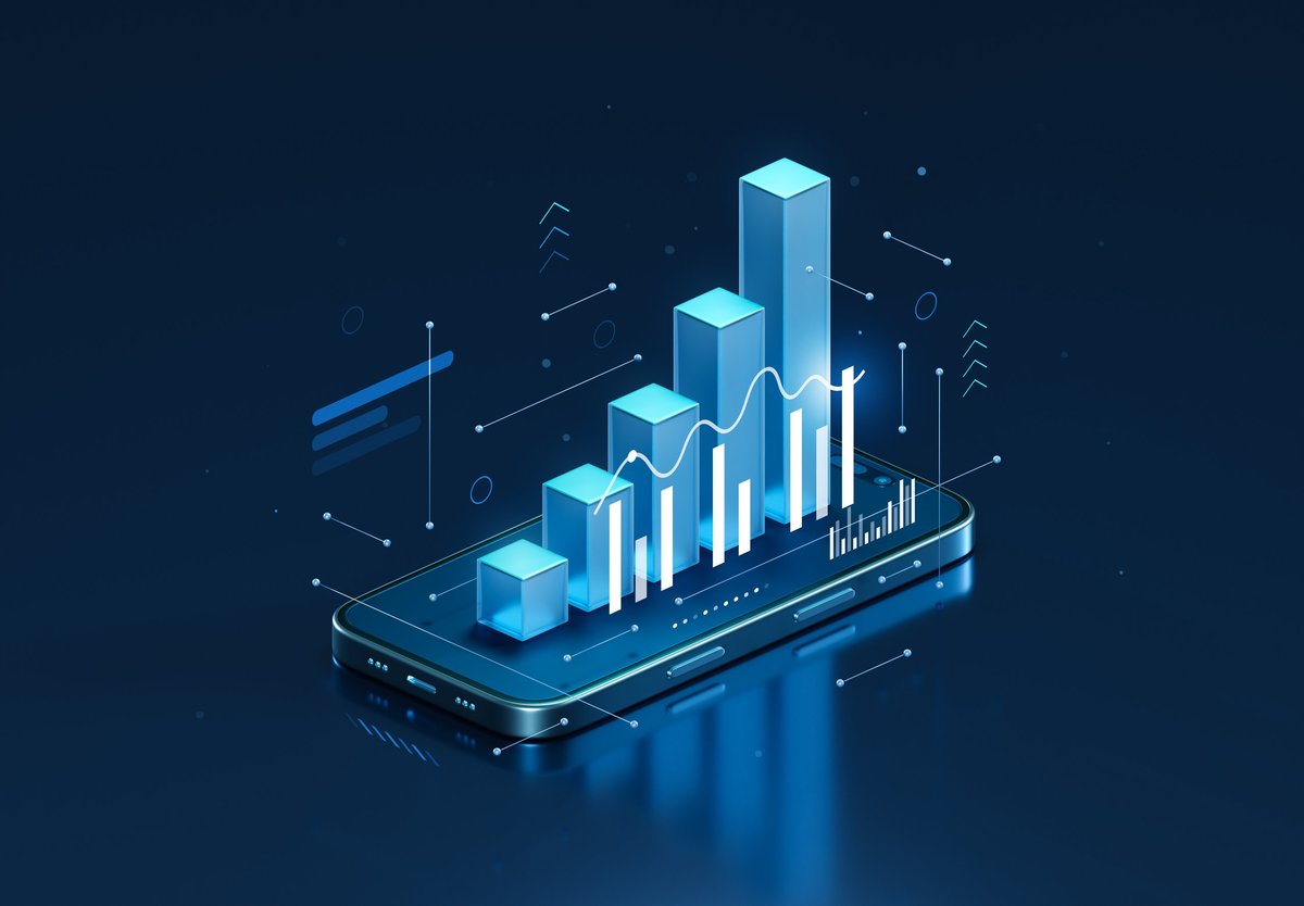 3D smartphone augmented reality chart showcasing virtual hologram technology with AR and VR interface, representing innovation, digital communication, and modern tech visualization
